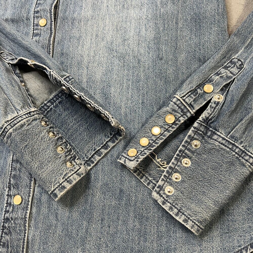 Stetson Denim Shirt Womens Large Blue 100% Cotton Long Sleeve Classic Pearl Snap - Picture 7 of 11